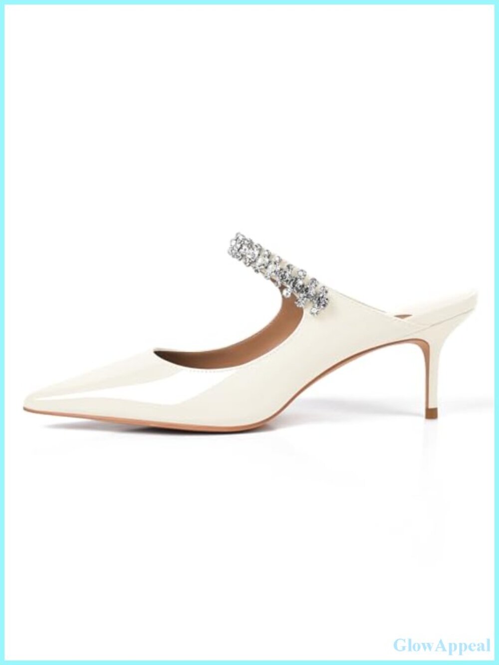 XINIUNIU Heeled Mules for Women Rhinestone Kitten Heels Slip-On Pointed Toe